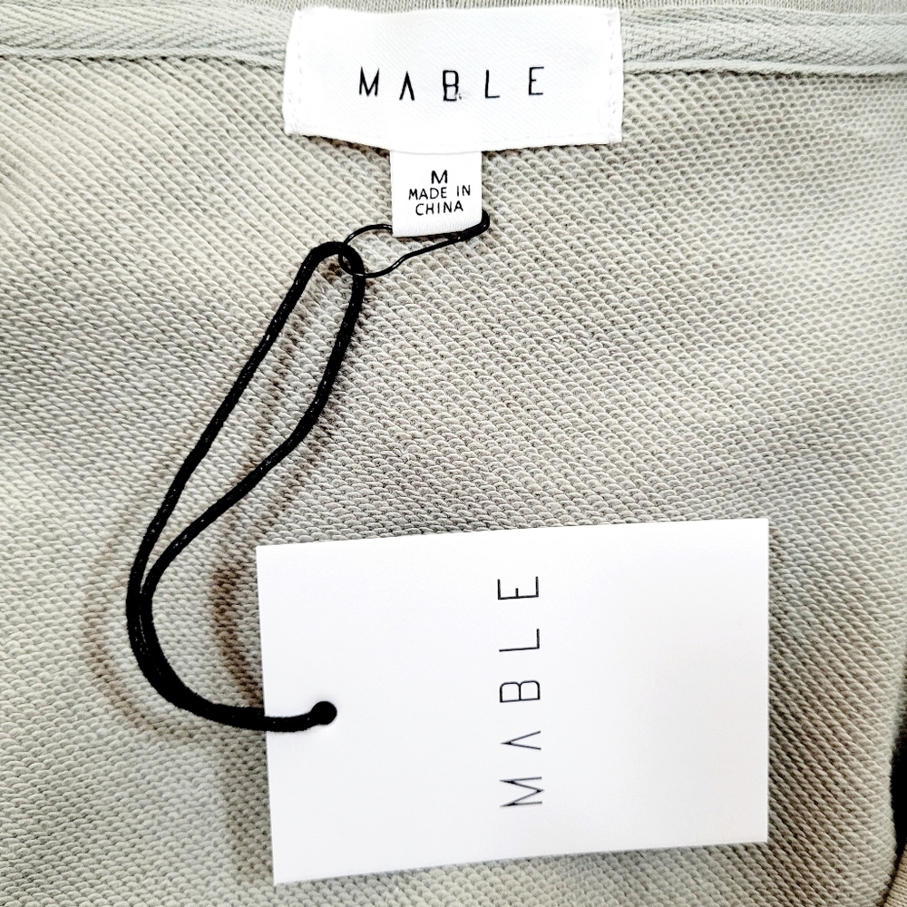 NWT MABLE French Terry Long Sleeve V-Neck Hooded Drawstring Waist Sage Romper M - Picture 8 of 14